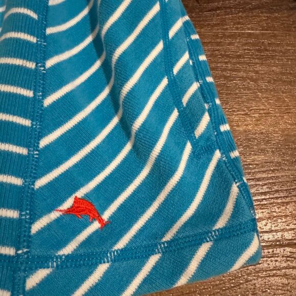 Tommy Bahama Sweater Small Blue Striped Long Sleeve Beach 1/2 Zip Pullover READ - Picture 3 of 10